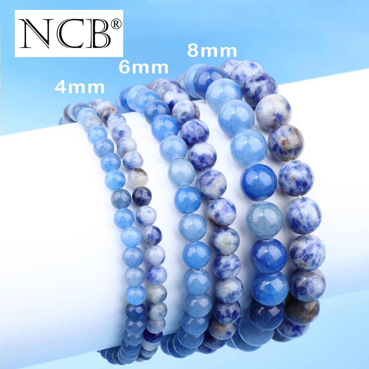 NCB 2-Piece 4mm Natural Crystal Gemstone Stretch Bracelets – ﻿Blue Aventurine, Blue Spot Handmade Reiki Energy Healing Jewelry for Meditation,Yoga, Unisex