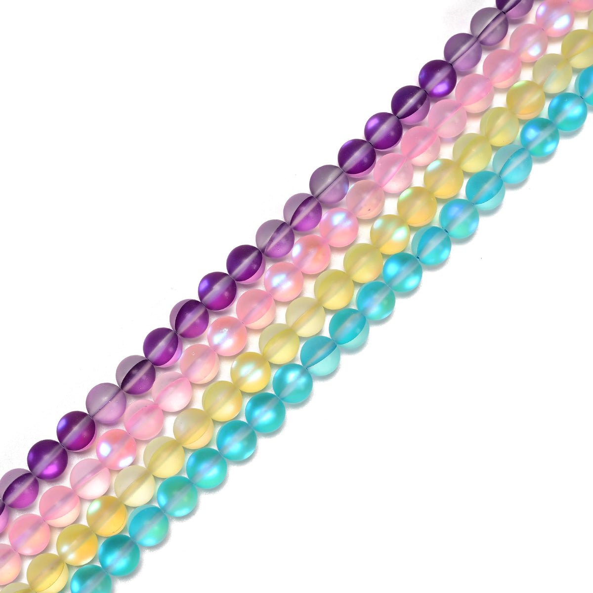 8mm Matte Pink Mermaid Aurora Crystal Glass Bead, Glitter Round Synthetic Moonstone Beads for Jewelry Making Bracelets