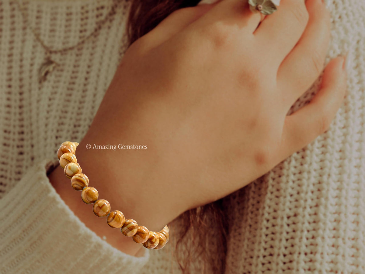 Amazing Gemstone Crystal Bracelet for Women Men's Gifts - Protection Healing Crystal Bracelet - 8mm Gemstone Beaded Stretchable Bracelet Pulseras Para Hombres Mujer Stocking Stuffers Mothers Day Gift (Yellow Jasper)