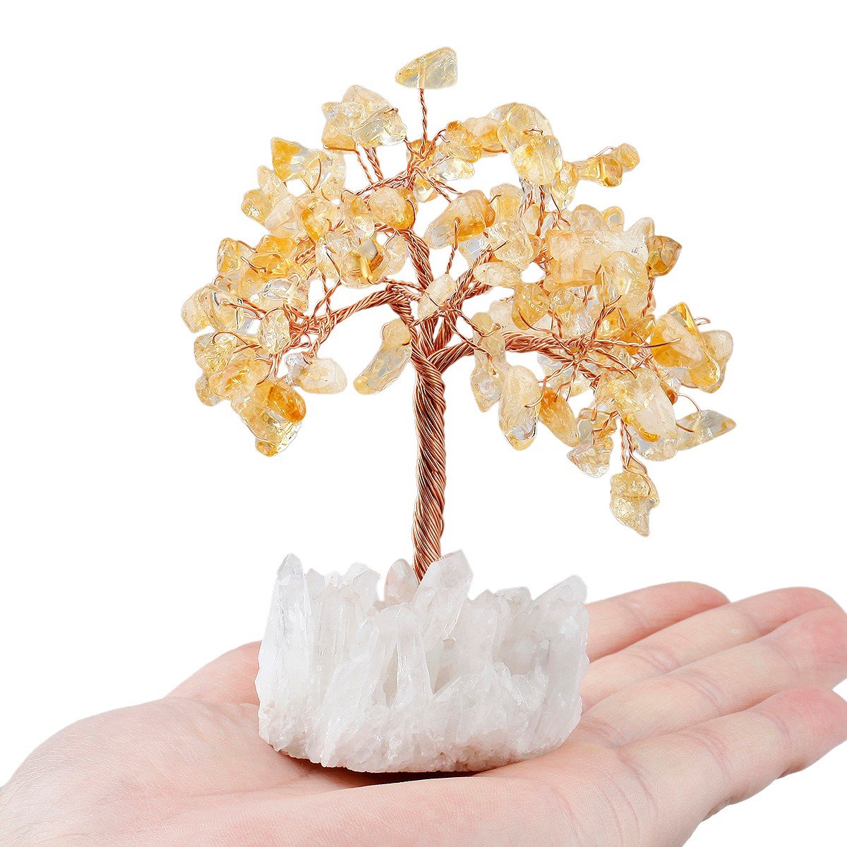 mookaitedecor Citrine Crystal Tree, Quartz Cluster Rock Crystal Base Bonsai Money Tree for Wealth and Luck