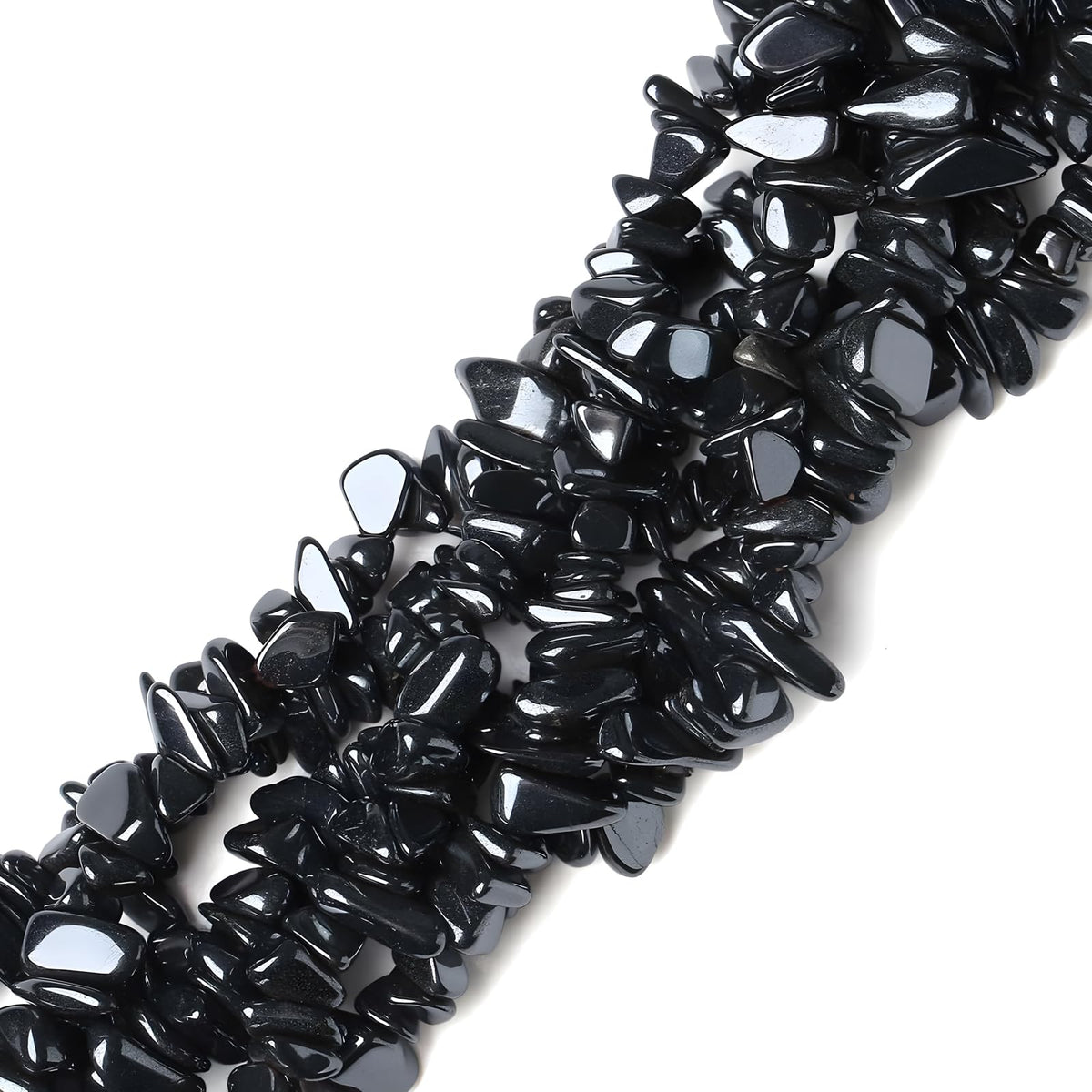 HAAMIIQII 5-8mm Natural Black Hematite Chips Beads - Genuine Real Irregular Freeform Chip Loose Gemstone Energy Healing Beads for Jewelry Making - 30 Inch Strand