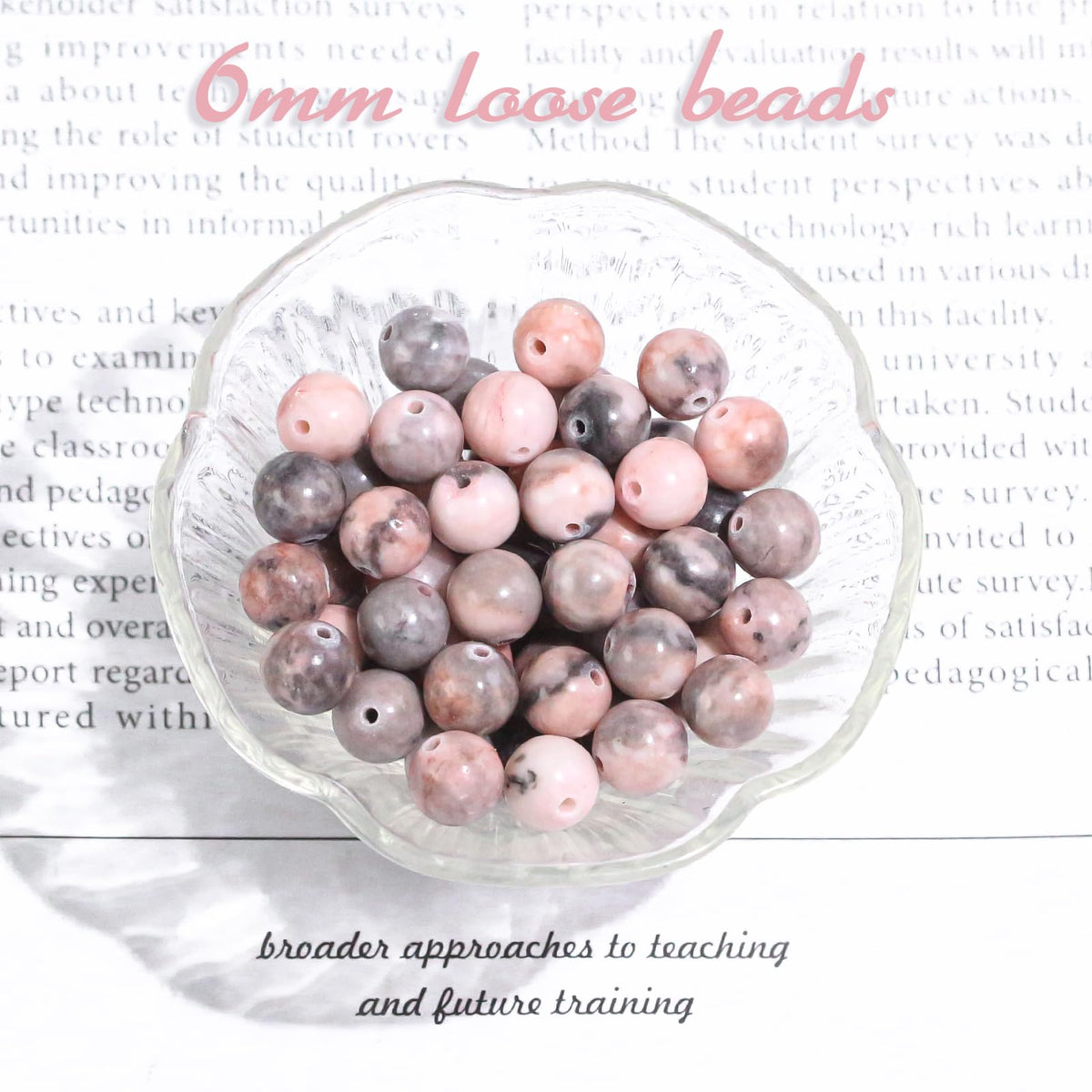 6mm Natural Gemstone Round Pink Zebra Jasper Loose Beads for Jewelry Making Bracelets Necklace Earrings Art Craft (60-62pcs/strand)