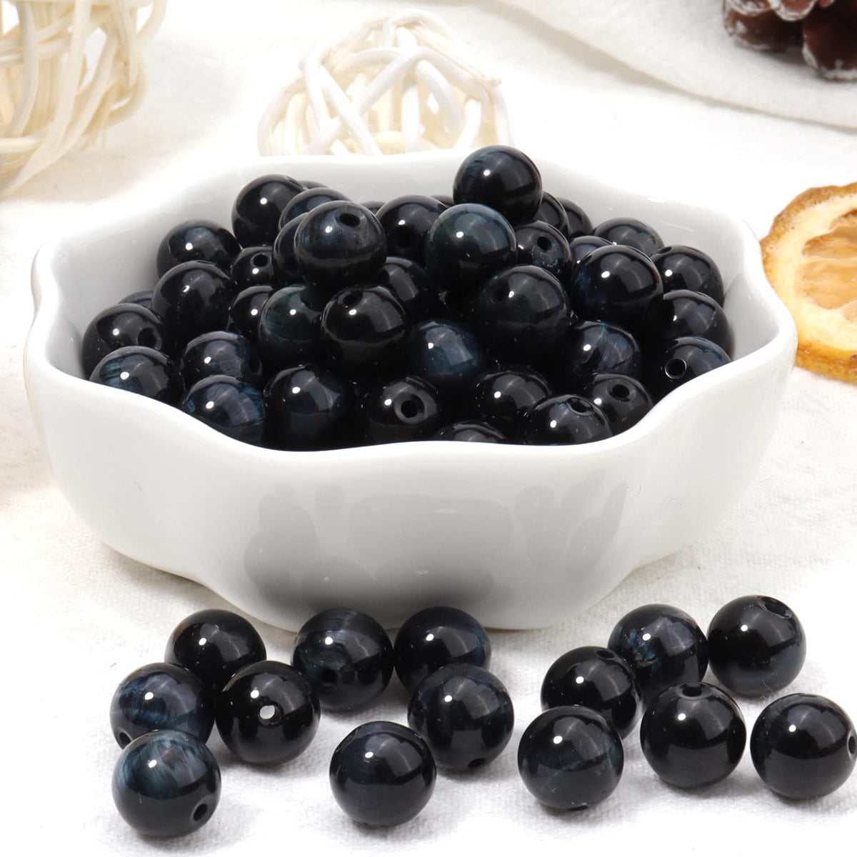 60pcs 6mm Natural Blue Black Tiger Eye Gemstone Beads Energy Healing Crystal Round Loose Stone Beads for Jewelry Making, DIY Bracelets Necklaces