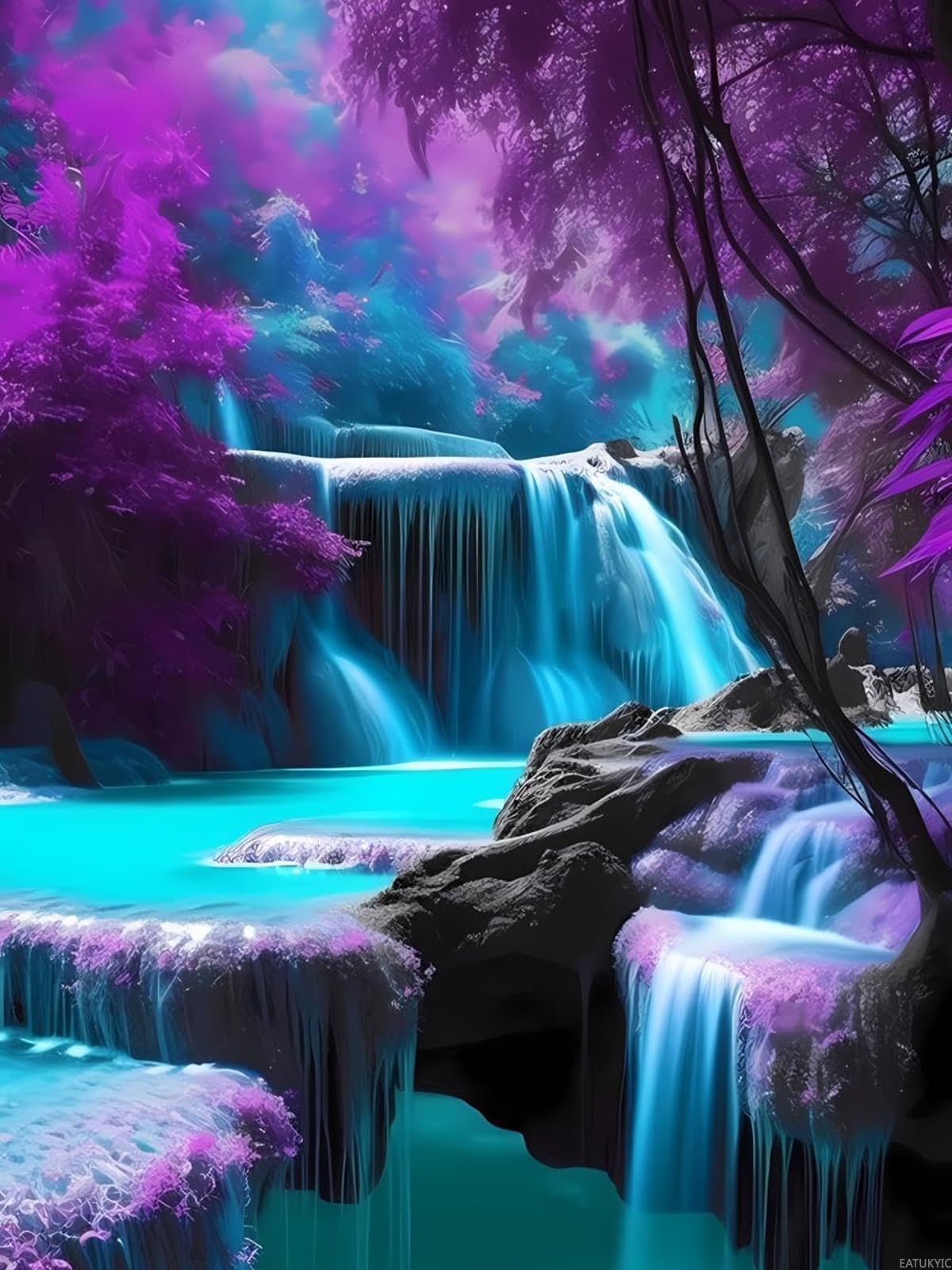EATUKYIC Diamond Painting for Adults 5D Waterfalls in The Purple Forest Full Drill Diamond Art Kit DIY Waterfall Gem Painting Set Bedroom Living Room Wall Decor Gifts 12x16 inch