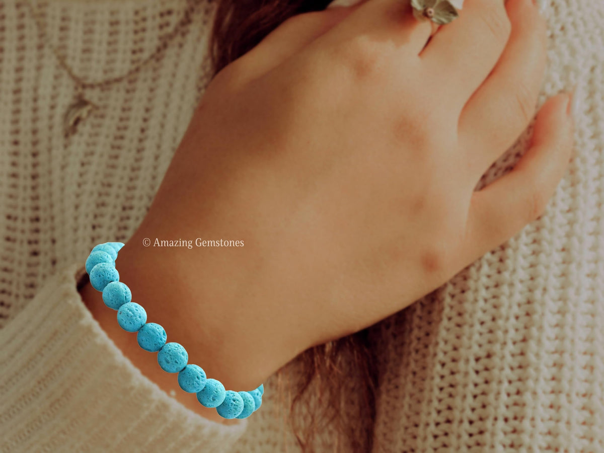 Amazing Gemstone Turquoise Blue Lava Bracelet for Women Men's Gifts - Protection Healing Crystal Bracelet - 8mm Gemstone Beaded Adjustable Bracelet