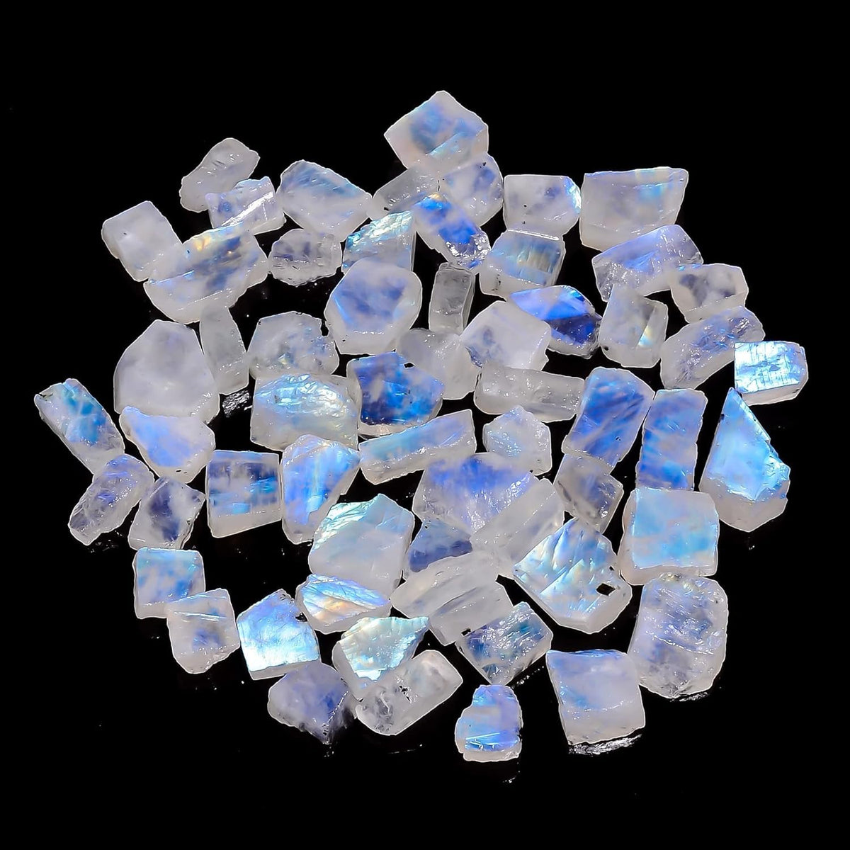 Gemkora 50 cts, 8-10 pcs, Natural Rainbow Moonstone Rough Gemstone, Raw Crystals, Moonstone Rock, Jewelry Making Supplies, Chakra Healing Crafts & DIY Stone [10-15 mm], AA+
