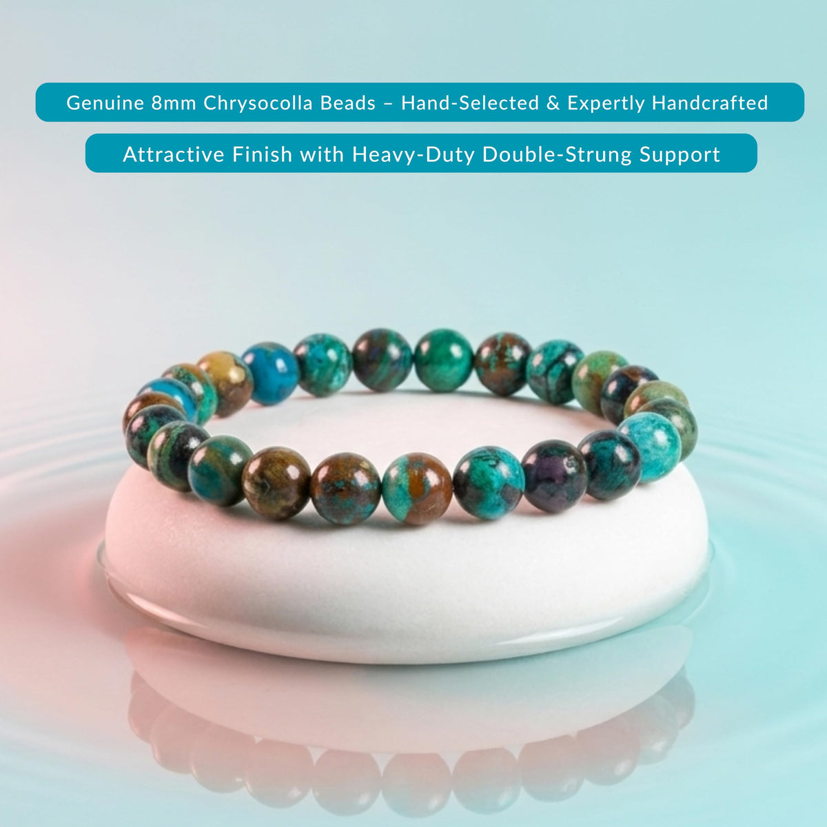 Cherry Tree Collection Chrysocolla Beaded Bracelet – Genuine 8mm Gemstone Stretch Bracelet for Men & Women – Handmade Crystal Bracelet - (Chrysocolla - M)