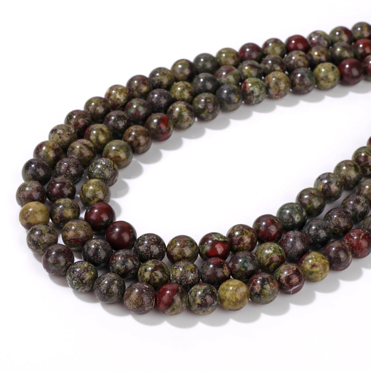 Risyfjew 50PCS 8mm Natural Dragon Bloodstone Beads Gemstone Round Loose Beads for Jewelry Making Chakra Crystal Stone Beads for Bracelets Necklace Earrings Making Supplies (50pcs/Strand)