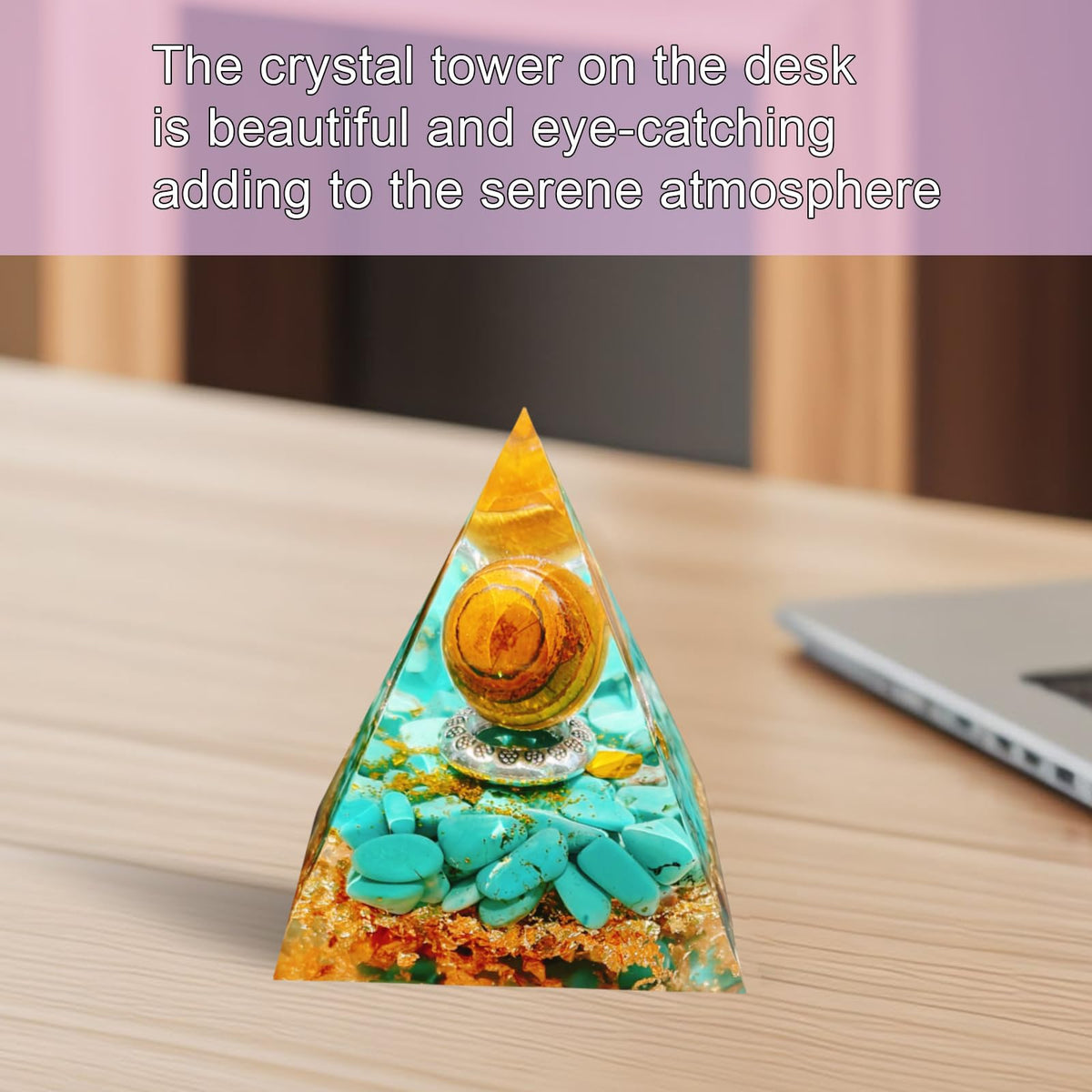 Saefheled Orgone Pyramid Energy Generator,Natural Tiger's Eye&Turquoise Orgonite Crystal Healing Pyramids for Reduce Stress Chakra Reiki Healing Meditation Attracts Lucky and Success,Wealth&Health