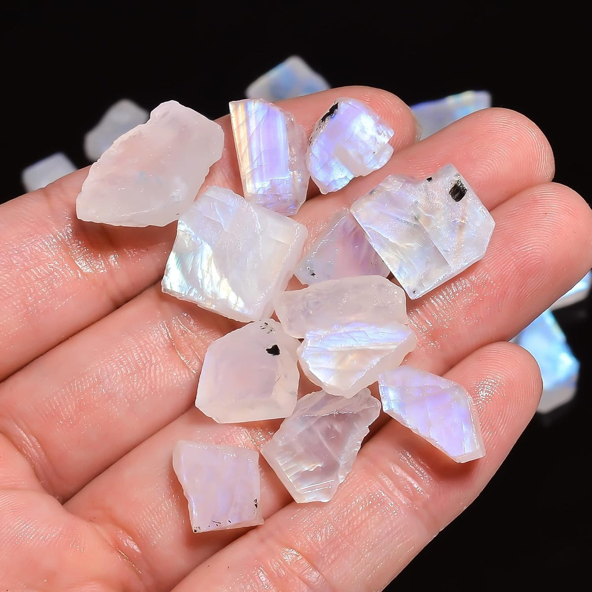 GEMKORA 30 carats Natural Rainbow Moonstone Rough Gemstone, June Birthstone, Raw Crystals Rock, Jewelry Making Supplies, Chakra Healing, Crafts & DIY Stone, 10 to 15mm, 5-7 Pcs