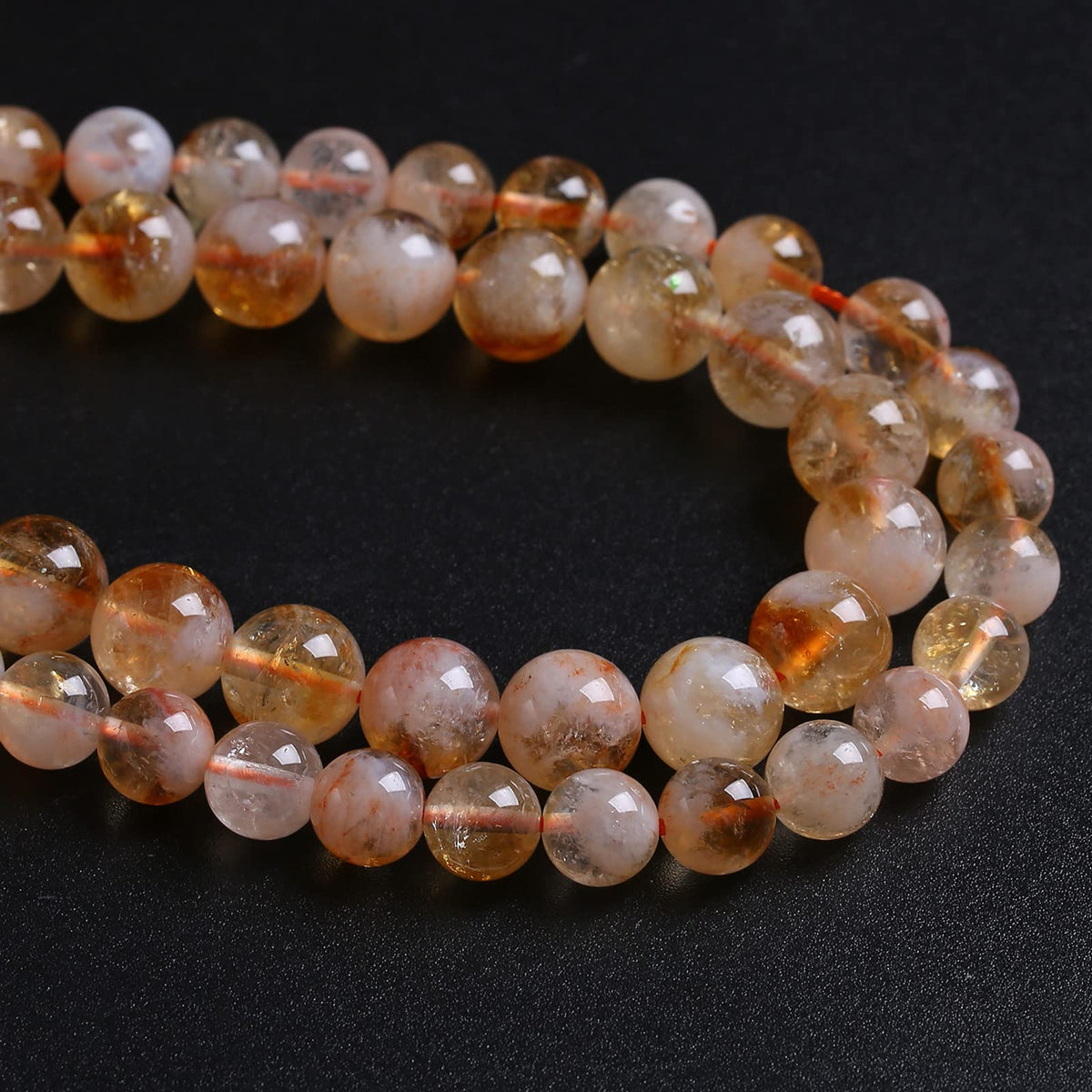 8MM 46PCS Natural Stone Citrine A Grade Quartz Crystal Loose Beads for Jewelry Making DIY Bracelet Necklace 1 Strand 15’’