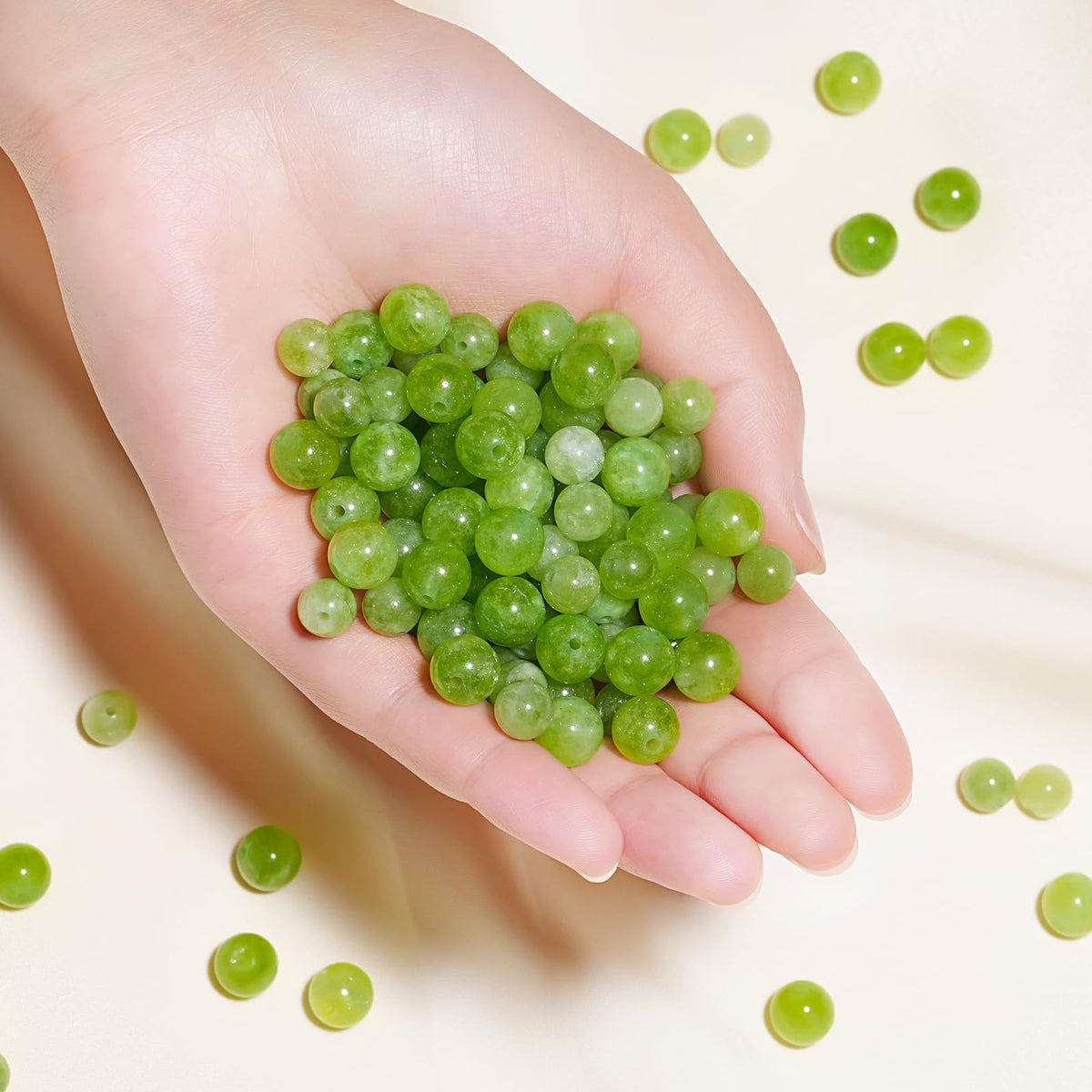 8mm Natural Green Peridot Gemstone Beads Polished Round Smooth Stone Beads for Bracelets Jewelry Making 15inch Loose Beads
