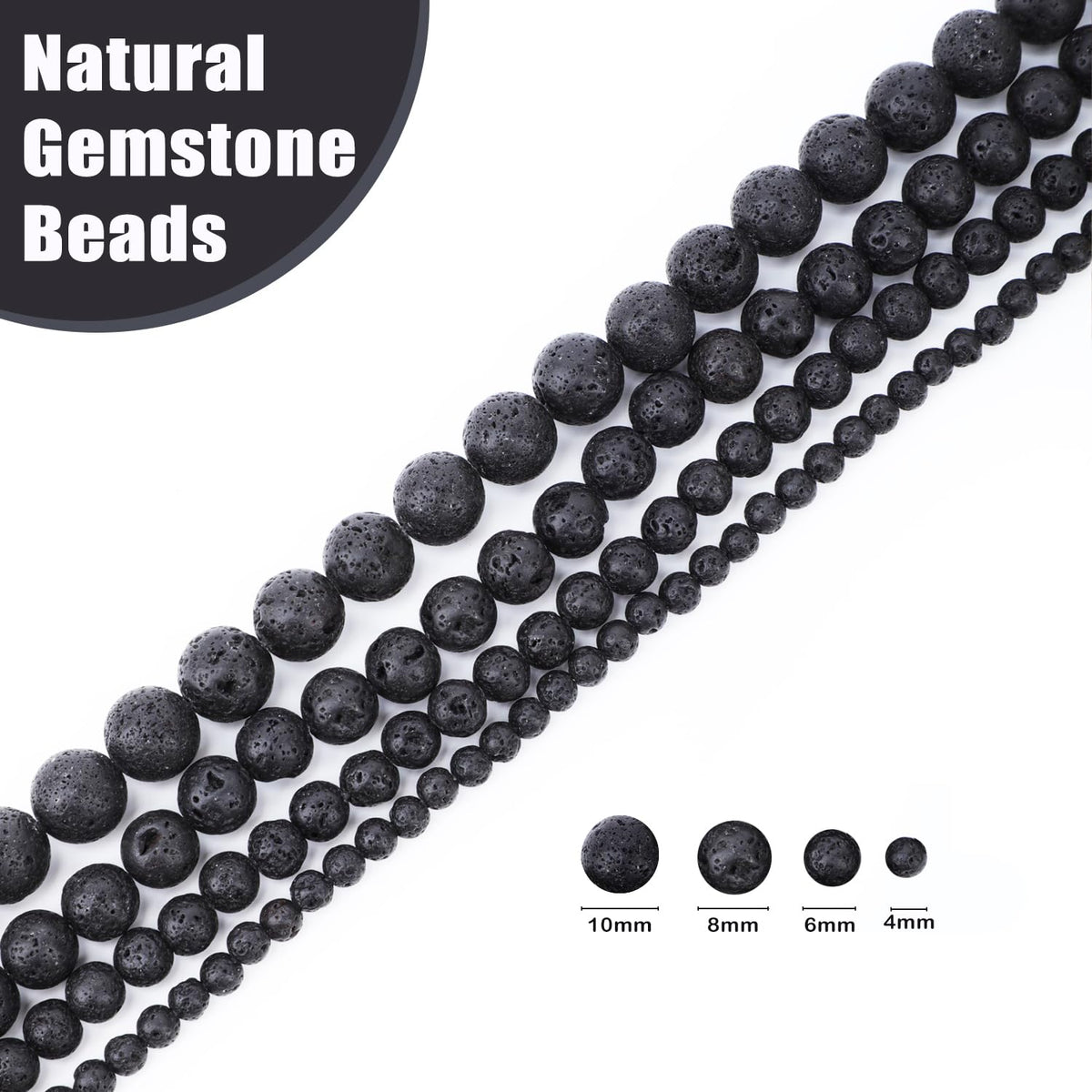 CMBYN Natural Stone Beads Round Genuine Real Stone Beading Strand Loose Gemstones DIY Smooth Bead for Bracelet Necklace Earrings Jewelry Making (Black Lava, 8mm 45 Pieces)