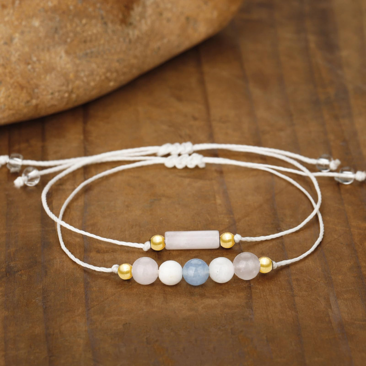 IQIC Handmade Fertility & Pregnancy Bracelet with Natural Rose Quartz, Aquamarine & Moonstone, Healing Crystal Bracelet for Pregnant Women, Comes with Blessing Card for Safe Delivery & New Beginnings