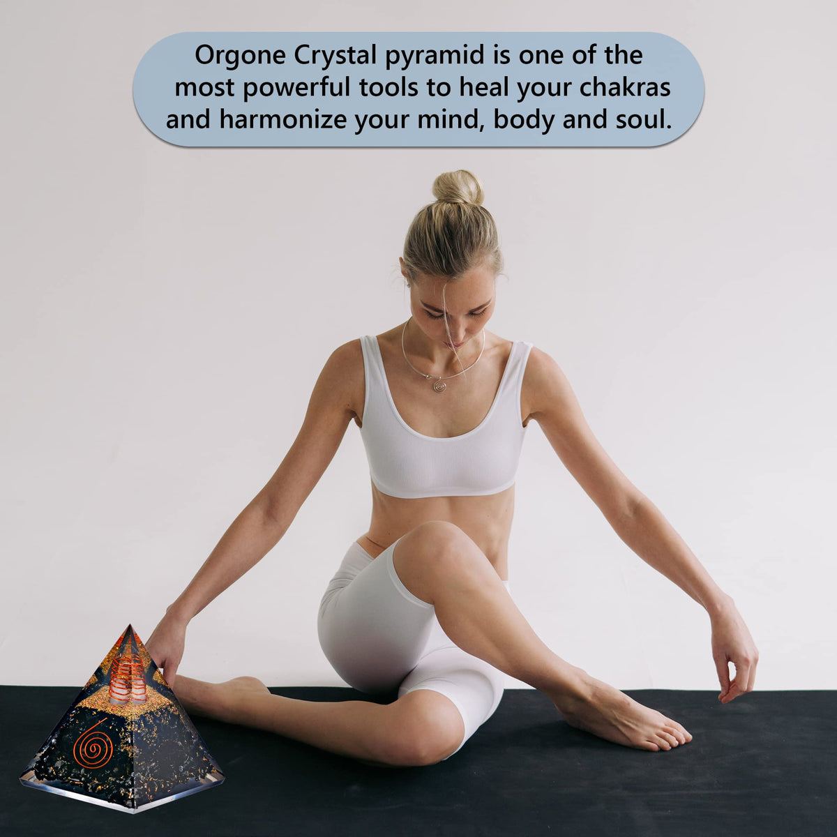 Anaya Agate Orgone Pyramid – Black Tourmaline Crystal Pyramid with Flower of Life Symbol – Unique Feng Shui Meditation Crystals – Perfect Yoga, Grounding, Magnetic Therapy – Healing and Protection
