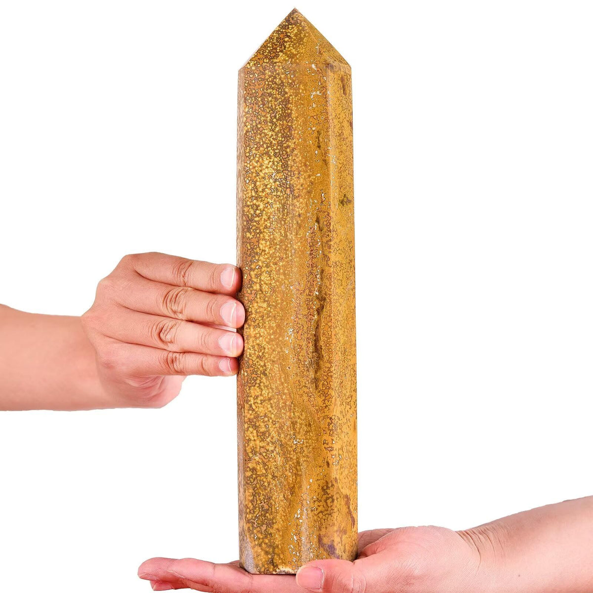 AMOYSTONE Large Yellow Ocean Jasper Stone Wand Healing Crystal Obelisk Tower 6 Faceted Column Reiki Chakra Meditation Therapy 2.2-2.6 LBS