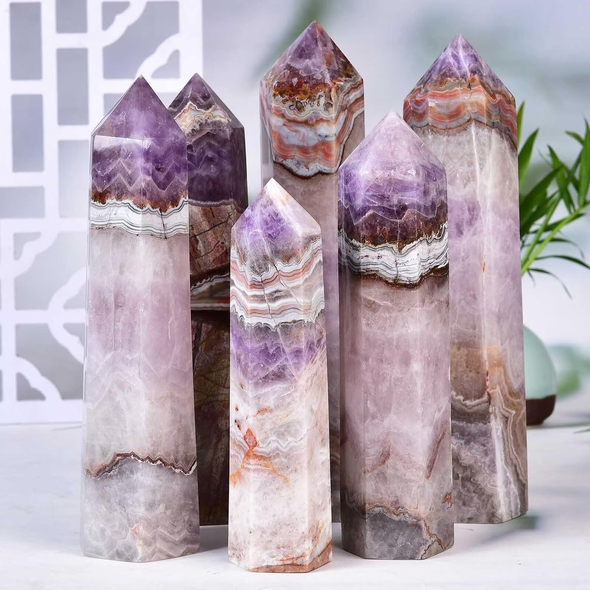 VIZYTOU Purple Amethyst Agate Stone Tower Obelisk Large Healing Crystal Rock Point Wand Reiki Healing Gifts 0.6-1.1 LBS