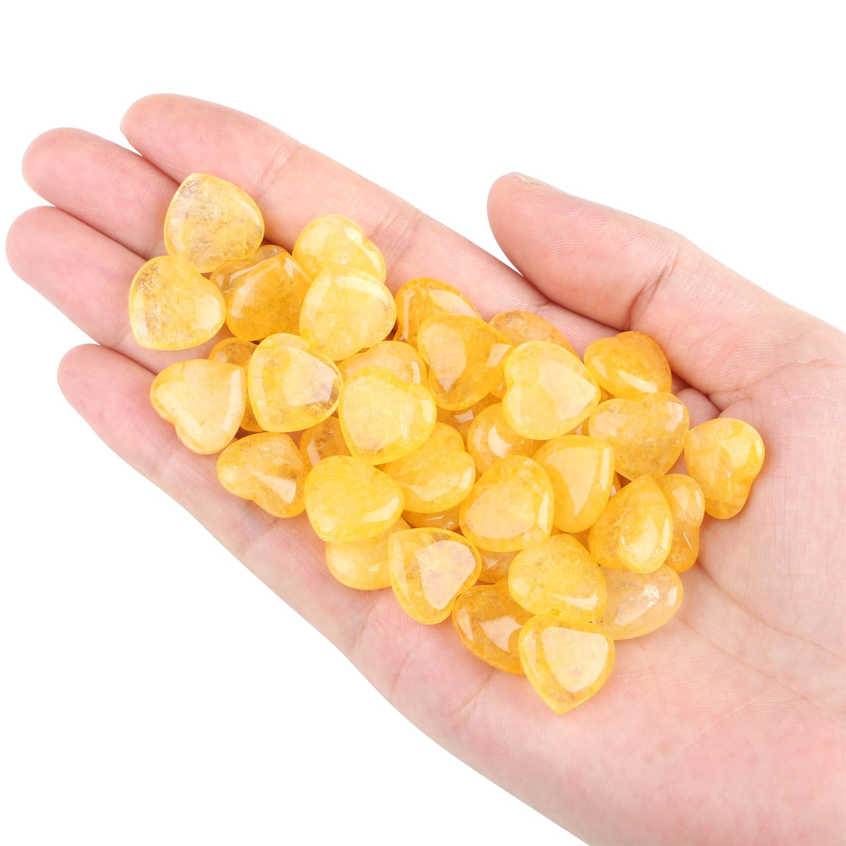 YATOJUZI 20PCS Citrine Heart Stone Natural Healing Crystals Love Crystal Heart Bulk Wholesale Polished Stones Cute Pocket Gemstones Reiki Energy Gifts for Women