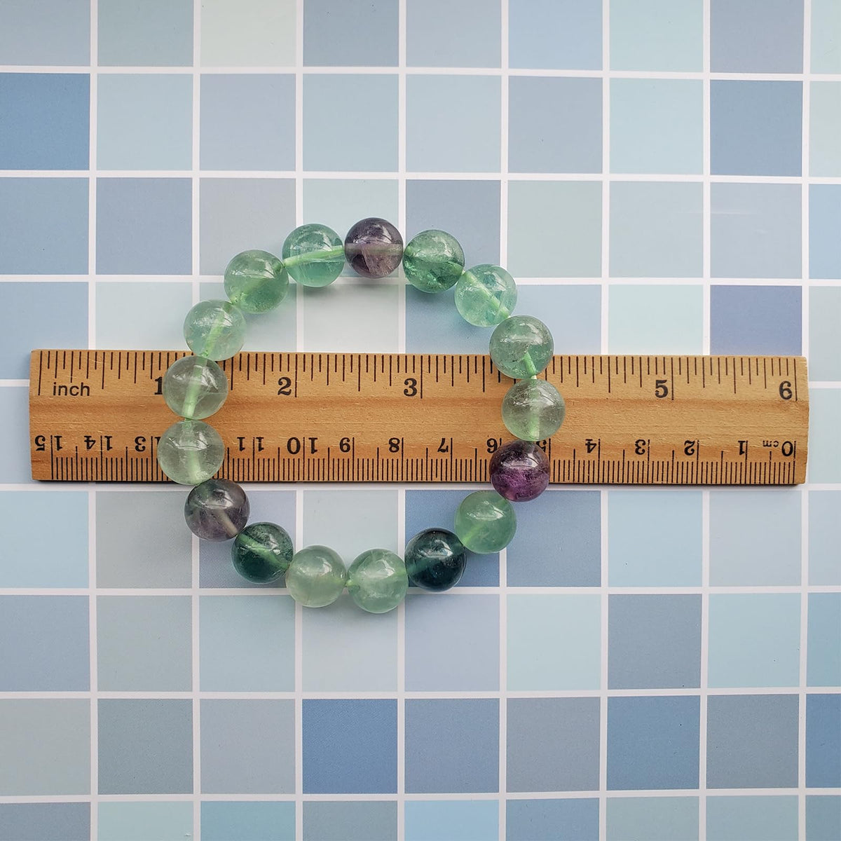 chengmu 12mm Fluorite Stretch Bracelet Natural Round Stone Beads Semi Gemstone for Crystal Beaded Elastic Bracelet 8"
