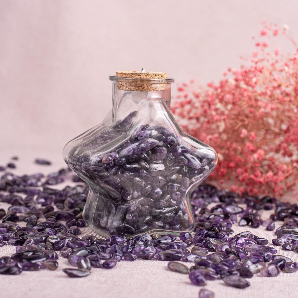 SigMntun Polished Amethyst Crystal Chips 200 Pcs - 0.3" 10 oz Tumbled Stone Chips Crushed Sea Glass Stones Healing Reiki Crystal Making Home Decoration