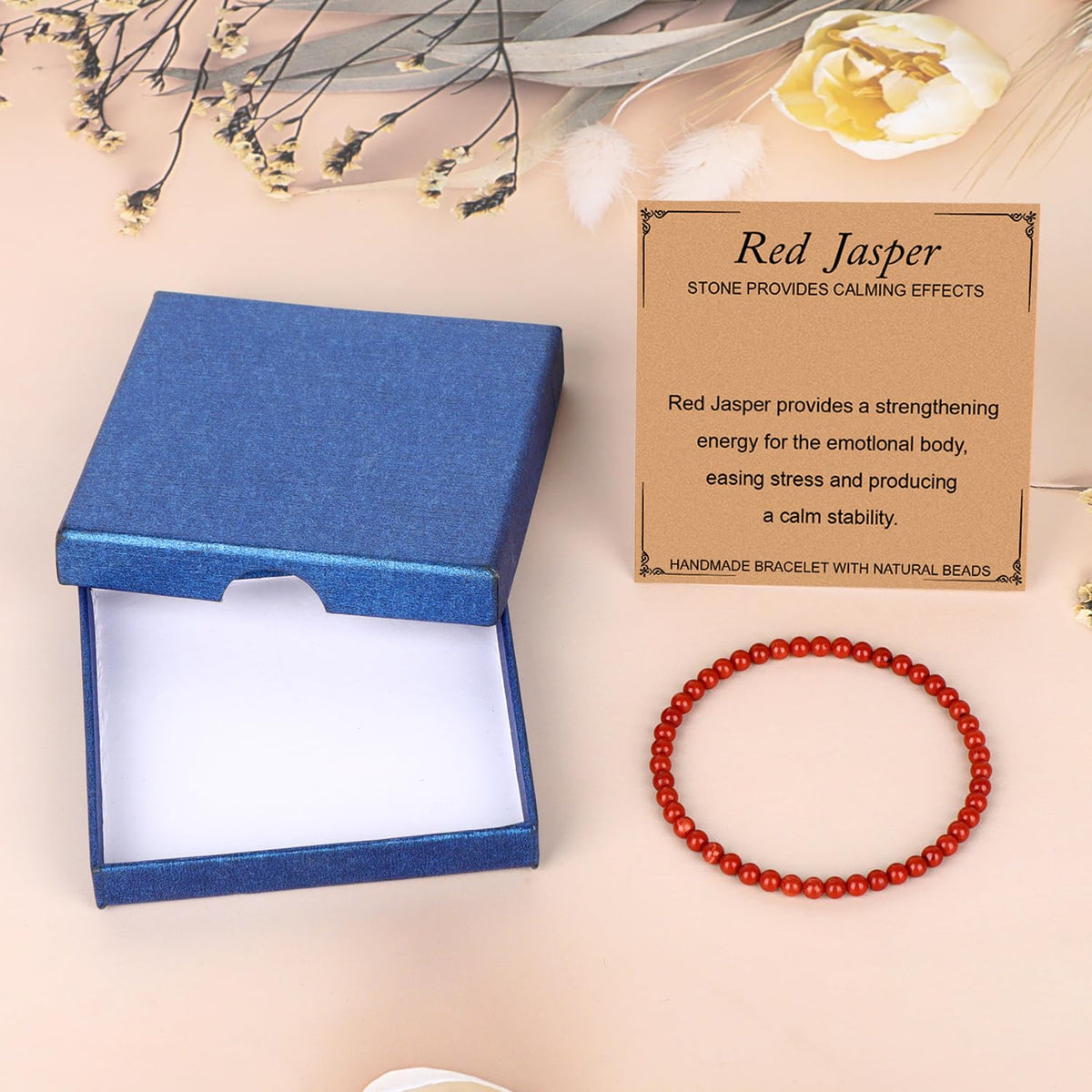 LPBeads Handmade Natural Gemstone Stretch Elastic 4mm Red Jasper Bracelet Healing Crystal Round Stone Beads Jewelry Gifts for Women Men