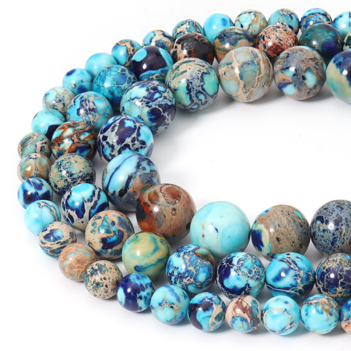Siomia 60pcs 6mm Natural Mixed Blue Imperial Jasper Gemstone Beads Energy Healing Crystal Round Loose Stone Beads for Jewelry Making, DIY Bracelets Necklaces
