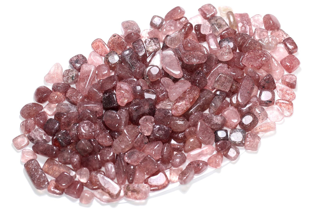 ZenQ 1 lb Strawberry Quartz Tumbled Stone Chips Crushed Natural Crystal Quartz Pieces