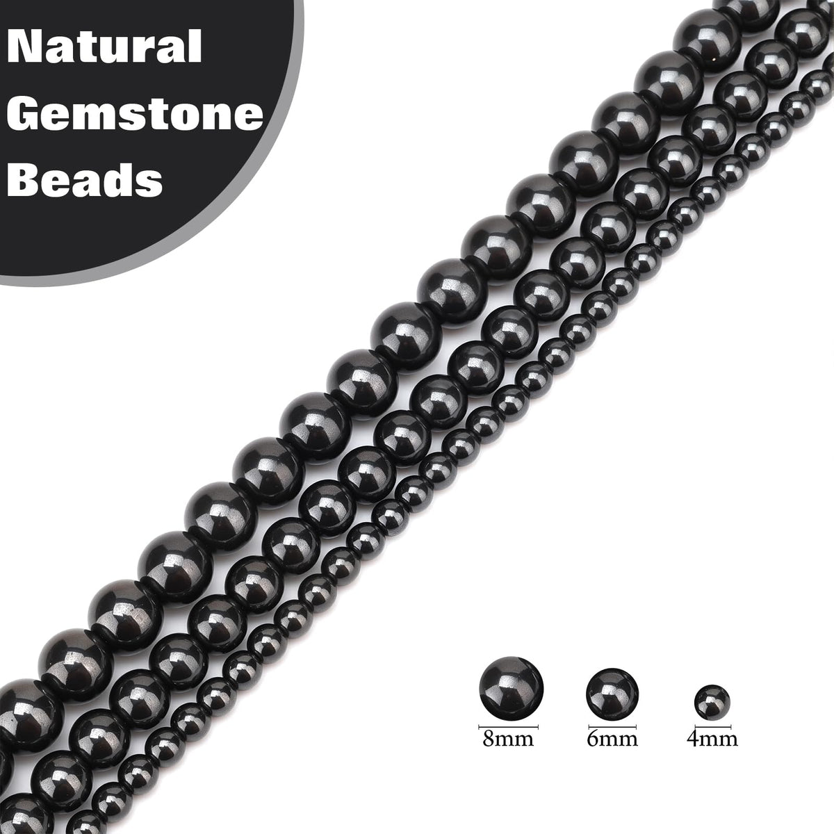 Vinswet 60pcs 6mm Hematite Natural Stone Beads Round Genuine Real Stone Beading Loose Gemstones DIY Smooth Bead for Bracelet Necklace Earrings Jewelry Making