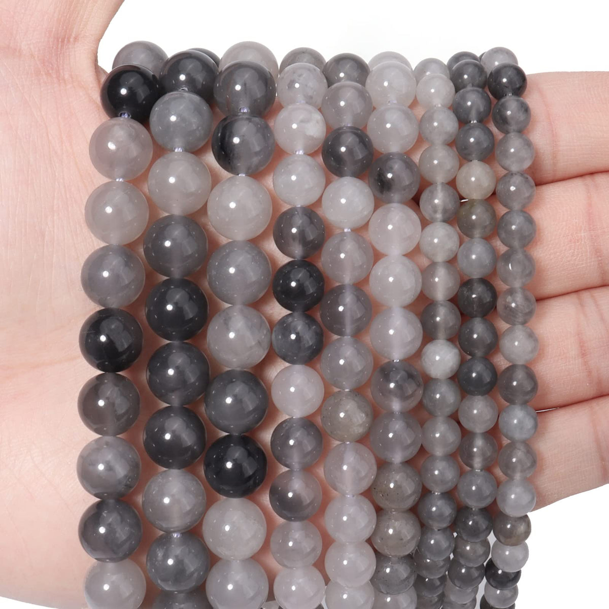 60pcs 6mm Natural Cloudy Quartz Crystal Gemstone Beads Energy Healing Crystal Round Loose Stone Beads for Jewelry Making, DIY Bracelets Necklaces