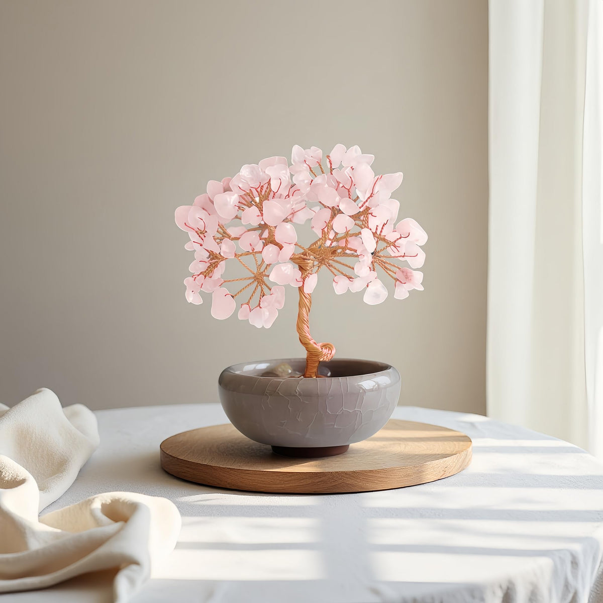 Rose Quartz Tree of Life Crystal Decor, Healing Gem Tree for Home Office Crystal Tree with Rose Quartz Base Pink Gemstone Tree of Life Decor