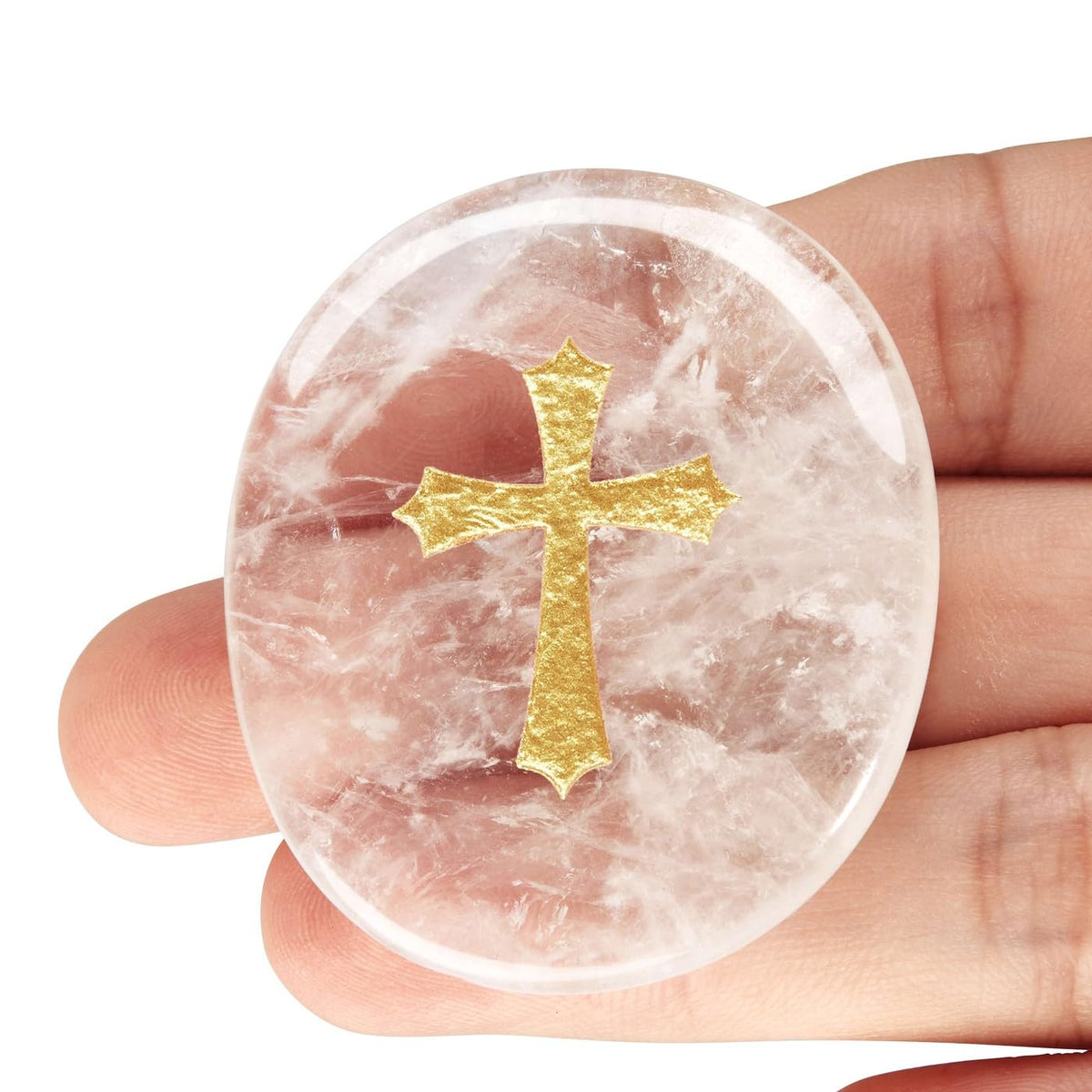 LAIDANLA Clear Quartz Cross Engraved Healing Crystal Worry Stones for Pray Faith Anxiety Relief Oval Palm Stone Polished Natural Crystal Gifts