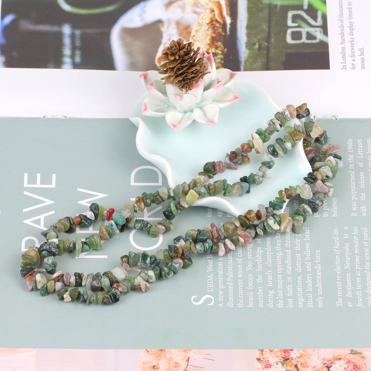 31 inches Chip Stone Loose Gemstones Beads Drilled Strand for Jewelry Making (Indian Agate)