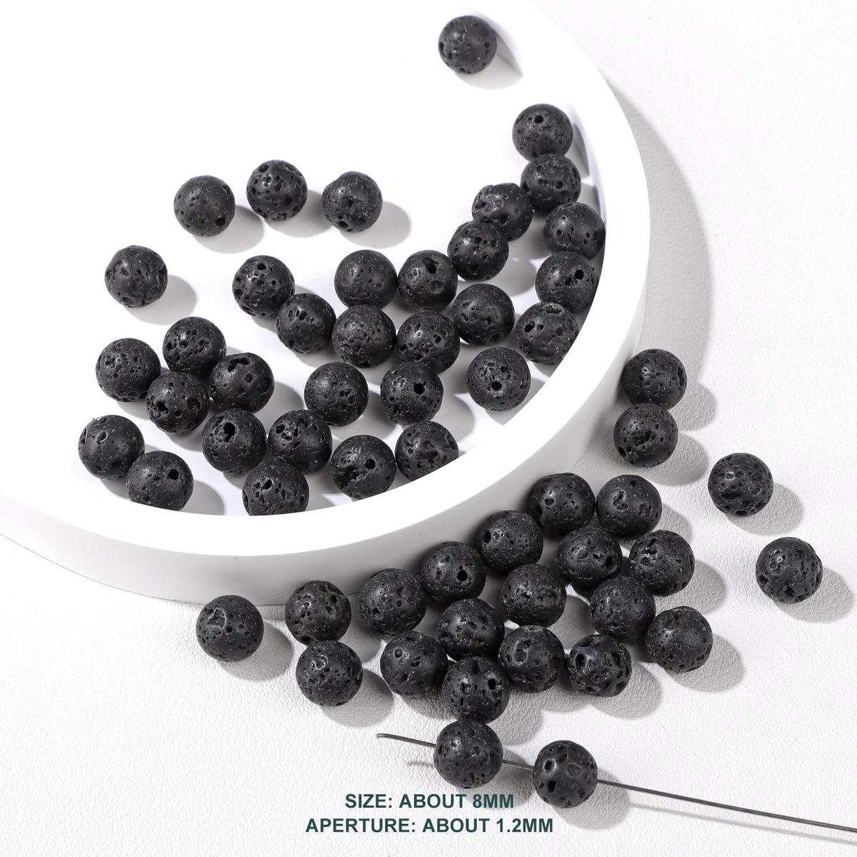 Risyfjew 50PCS 8mm Natural Lava Rock Beads Gemstone Round Loose Beads for Jewelry Making Chakra Crystal Stone Beads for Bracelets Necklace Earrings Making Supplies (50pcs/Strand)