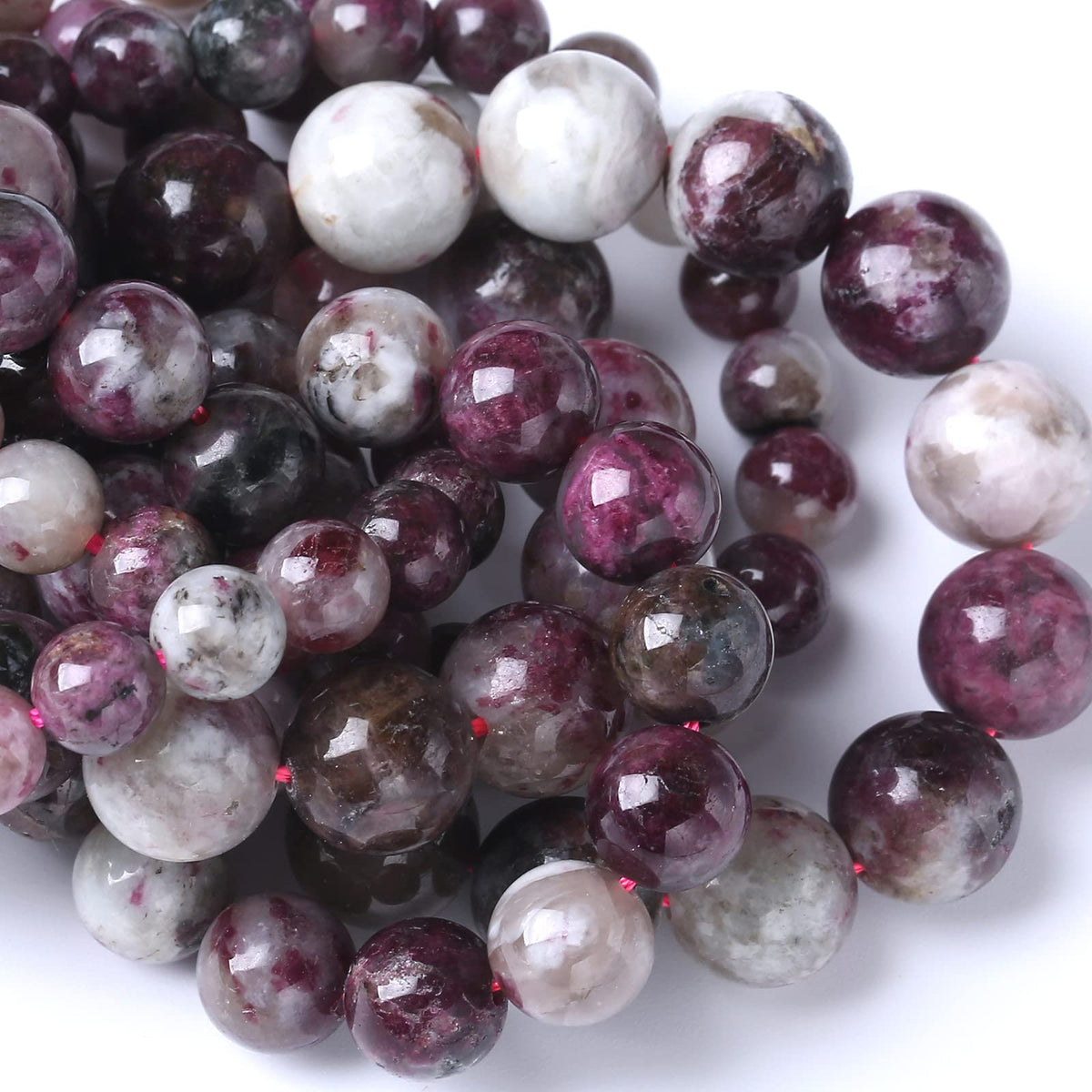 Plum Bossom Tourmaline 38pcs Natural 10mm Round Loose Spacers Energy Healing Power Stone Beads for Jewelry Making DIY Bracelet Necklace 15" (Plum Bossom Tourmaline, 10mm)