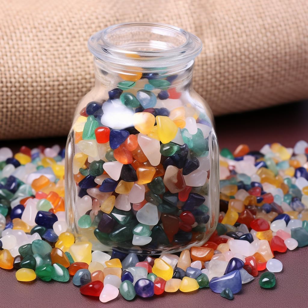 SigMntun Polished Colorful Agate Crystal Chips 200 Pcs - 0.3" 10 oz Tumbled Stone Chips Crushed Sea Glass Stones Healing Reiki Crystal Making Home Decoration