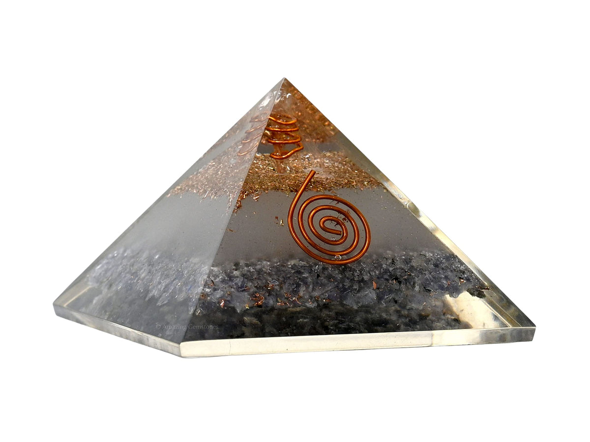 Amazing Gemstone Large Orgone Pyramid | Glow in Dark Iolite Pyramid Crystal | Orgonite Pyramid | Organ Pyramids Positive Energy Healing