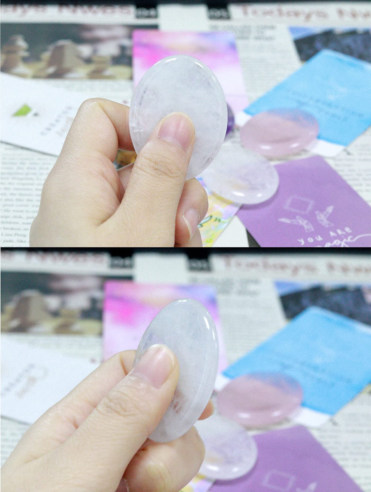 Thumb Worry Stone for Anxiety Healing Crystals Sets 2PCS Rose Quartz Clear Quartz Hand Carved Stones Gemstone Pocket Natural Stone Meditation Reiki Oval Shaped Palm Stone Therapy
