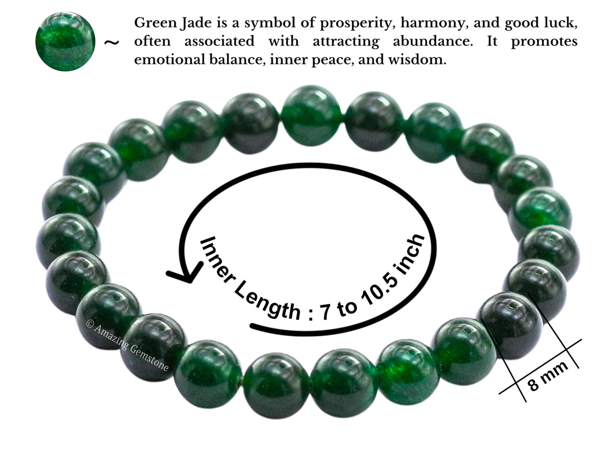 Amazing Gemstone Jade Bracelet, Green Jade Stretchable Beaded Bracelet, Unisex Adult Gift, 7 to 10.5 Inches