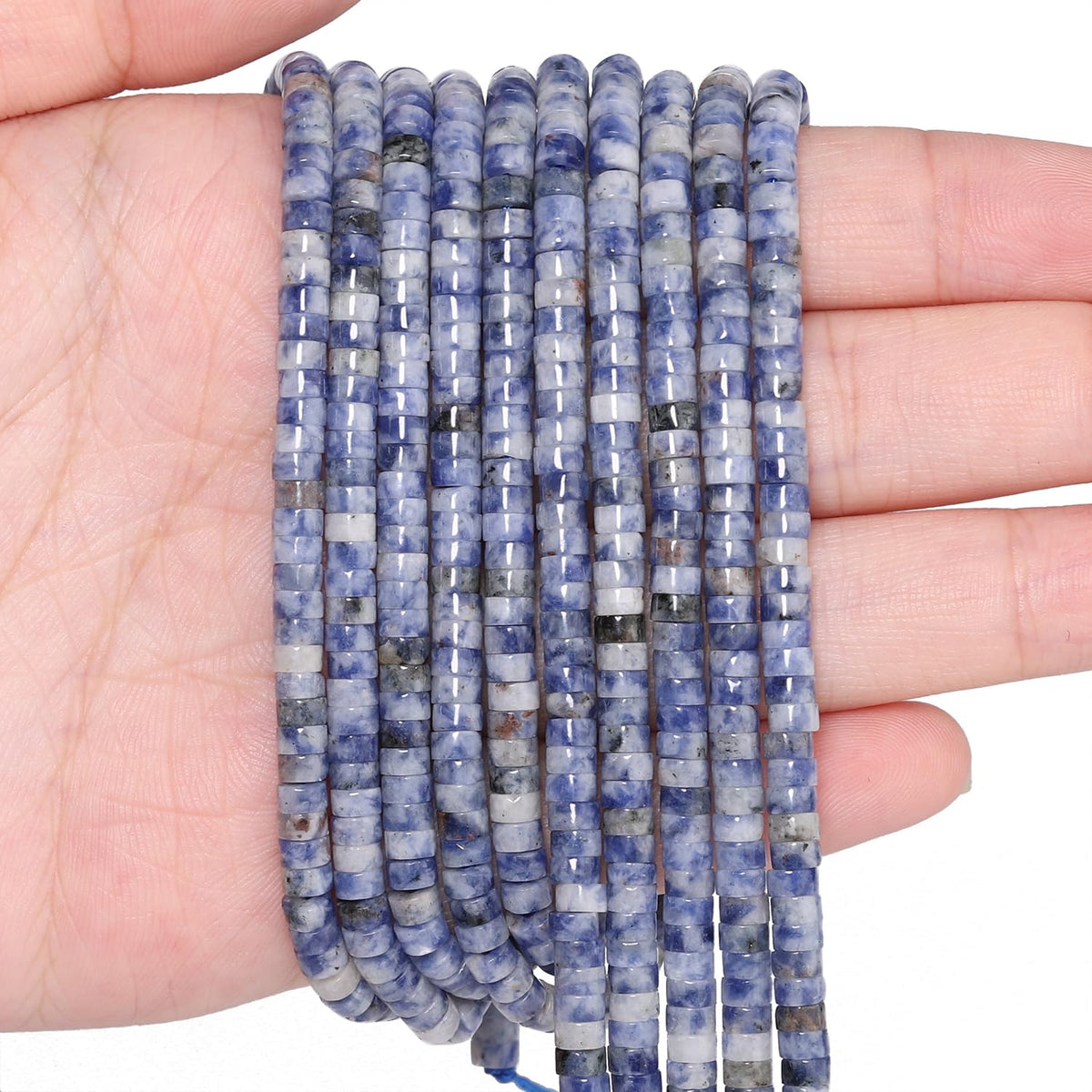 NITOPUPU 150Pcs 4×2mm Natural Blue Spot Jasper Spacer Stone Beads for Jewelry Making Supplies, Loose Semi Flat Round Gemstone Tube Beads for Bracelets DIY Crafts