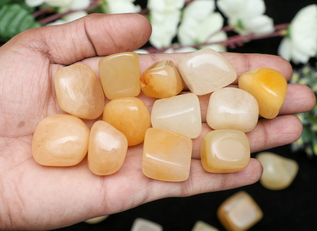 Crocon 1LB Yellow aventruine Tumbled Stones and Crystals Bulk 2000+ Carats Polished Stone Rock Collection Balancing vase Filler tumbles Crystals Healing Reiki Gemstone Gifts Fountain tumbled Size 20mm