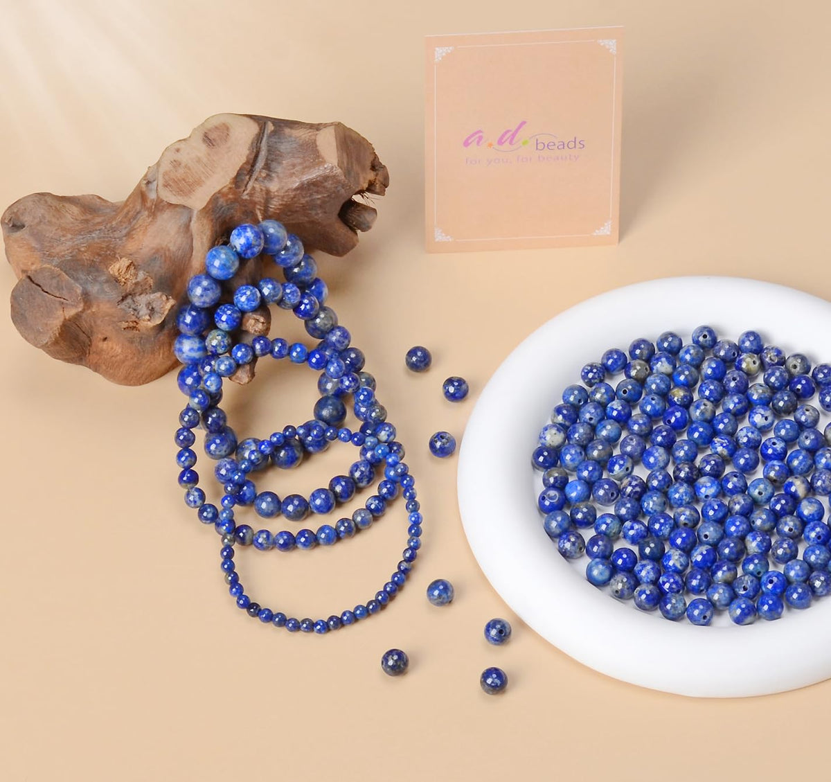 AD Beads Handmade Gemstone Stretch Elastic Bracelet Crystal Healing Reiki Nature's Beauty and Spiritual Essence Unisex (4mm, Lapis Lazuli)
