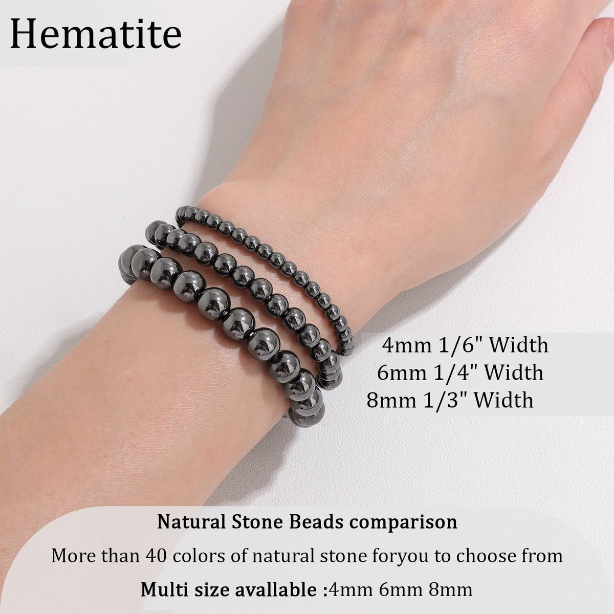 Vinswet Healing Crystal Bracelets for Women Men 4mm Hematite Natural Stone Beaded Stretch Bracelet Handmade Gemstone Reiki Spiritual Jewelry Gifts