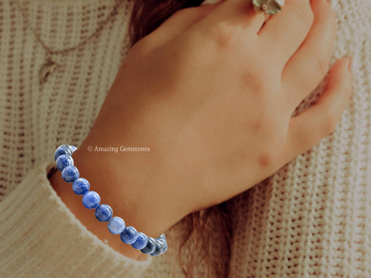 Amazing Gemstone Crystal Bracelet for Women Men's Gifts - Protection Healing Crystal Bracelet - 8mm Gemstone Beaded Stretchable Bracelet Pulseras Para Hombres Mujer Stocking Stuffers Mothers Day Gift (Sodalite)