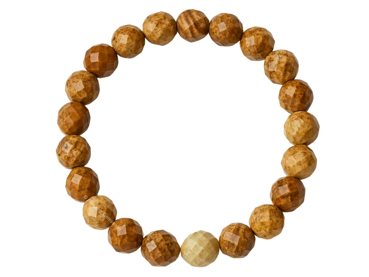 Amazing Gemstone Picture Jasper Bracelet for Women - Chakra Mens Bracelet Protection Crystals&Healing Stones - Blessing Bracelet Spiritual Meditation Gift (Faceted Beaded Bracelet)