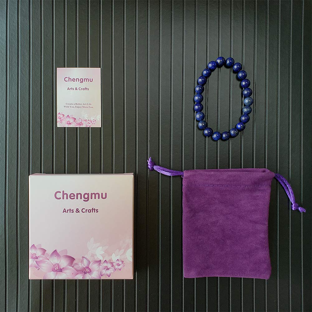 chengmu 8mm Natural Lapis Lazuli Stretch Bracelet for Women Men Handmade Round Beads Semi Precious Gemstone for Crystal Elastic Beaded Bracelet 7.5" Unisex