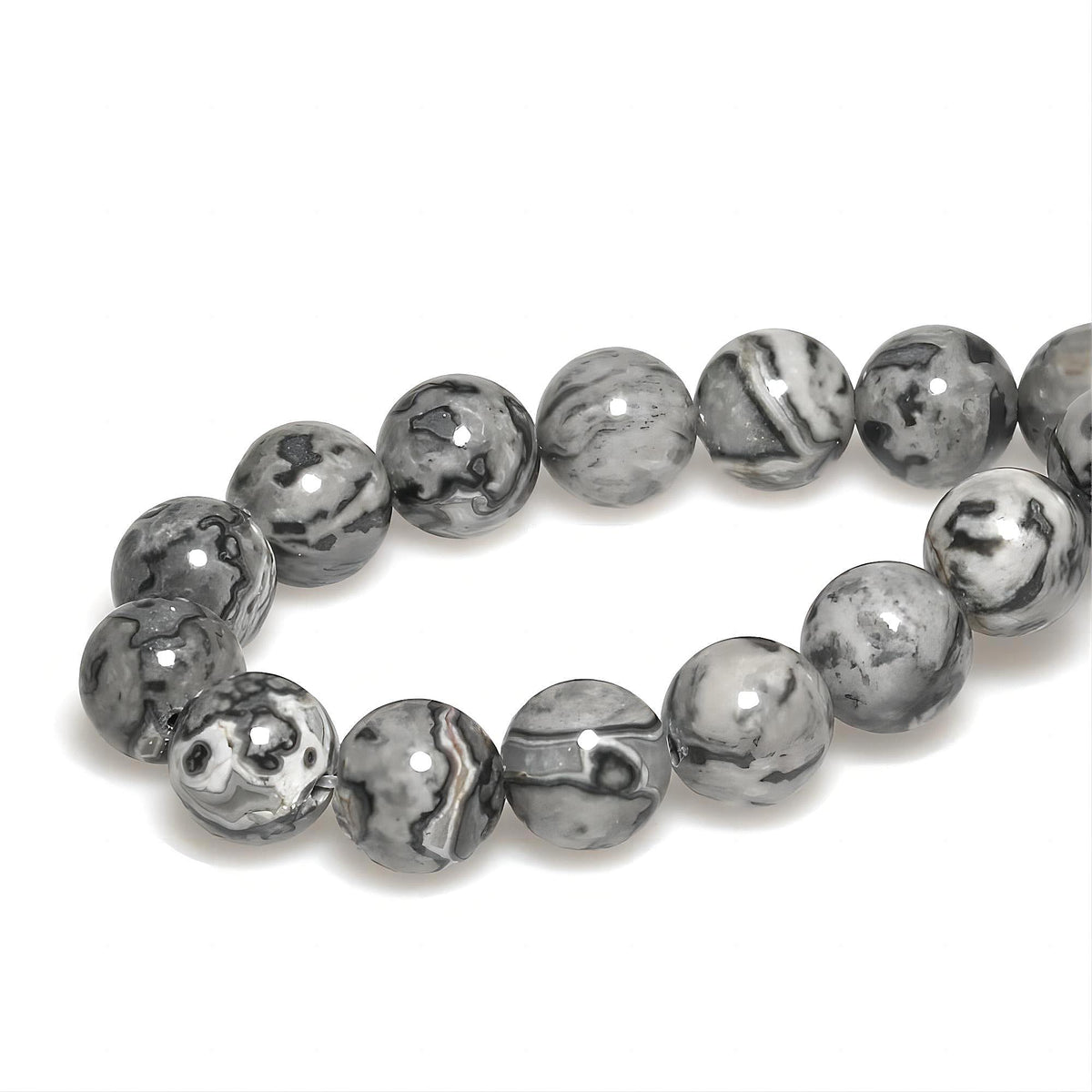 MJDCB AAA Natural Map Stone Beads Gray Picasso Stone Beads for DIY Bracelet Making 15" (10mm)