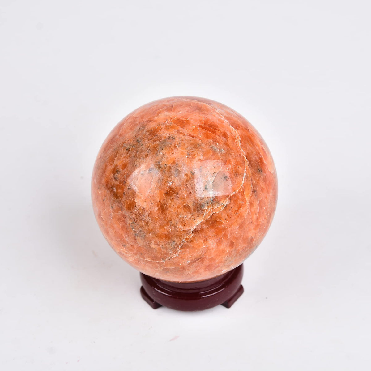 JIC Gem Sunstone Healing Crystals Sphere Ball Natural Rare Sparkling Crystal Sphere Ball Mineral Quartz Stone Ball with Decorative Stand Home Decoration (70-80mm)