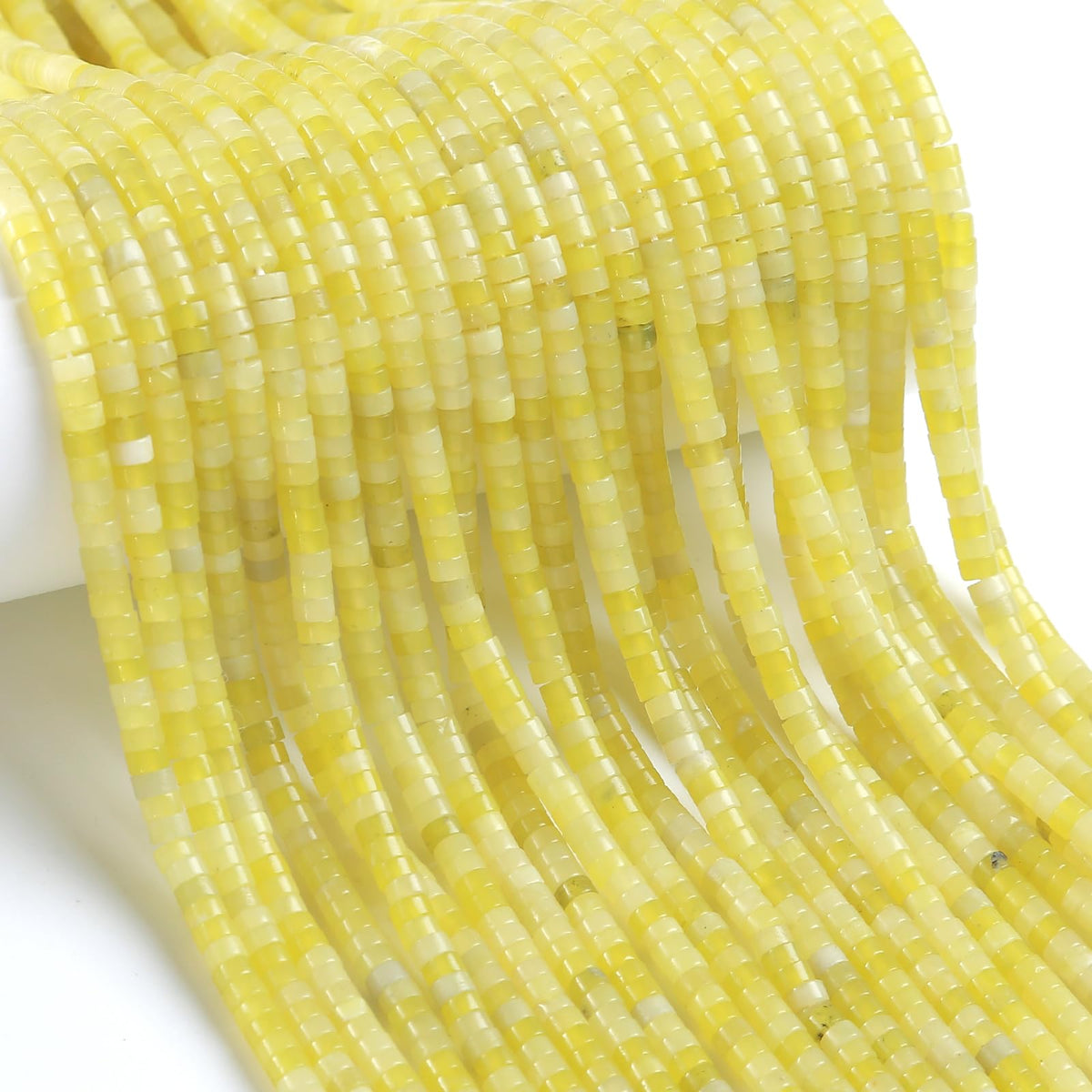 150pcs 2x4mm Natural Lemon Jades Stone Tube Shape Beads Loose Flat Round Cylinder Flat Spacer Green Stone Beads for Bracelet Earrings Jewelry Making
