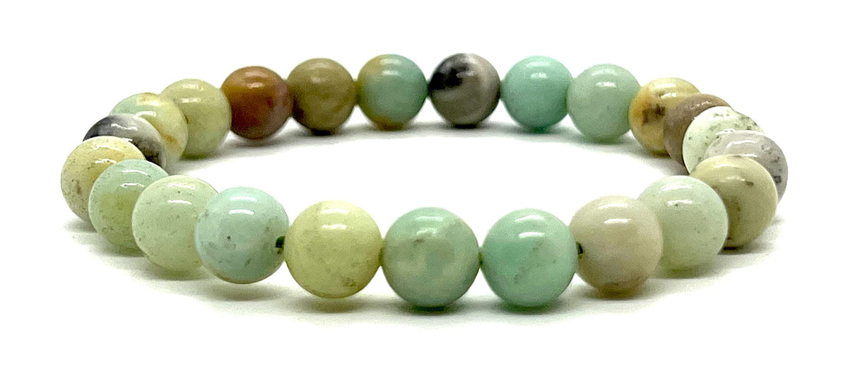 AWAKEN YOUR KUNDALINI Amazonite Bracelet – 8mm Stretch Beads, Virgo Birthstone, Heart Chakra