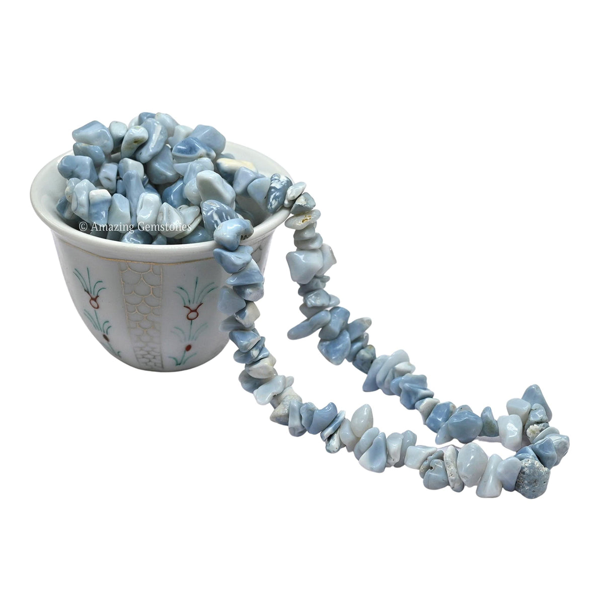 Blue Opal Pre Drilled Natural Crystals Crushed Chips Beads for Jewelry Making, DIY Handmade Healing Crystals (25 Inch Strand)